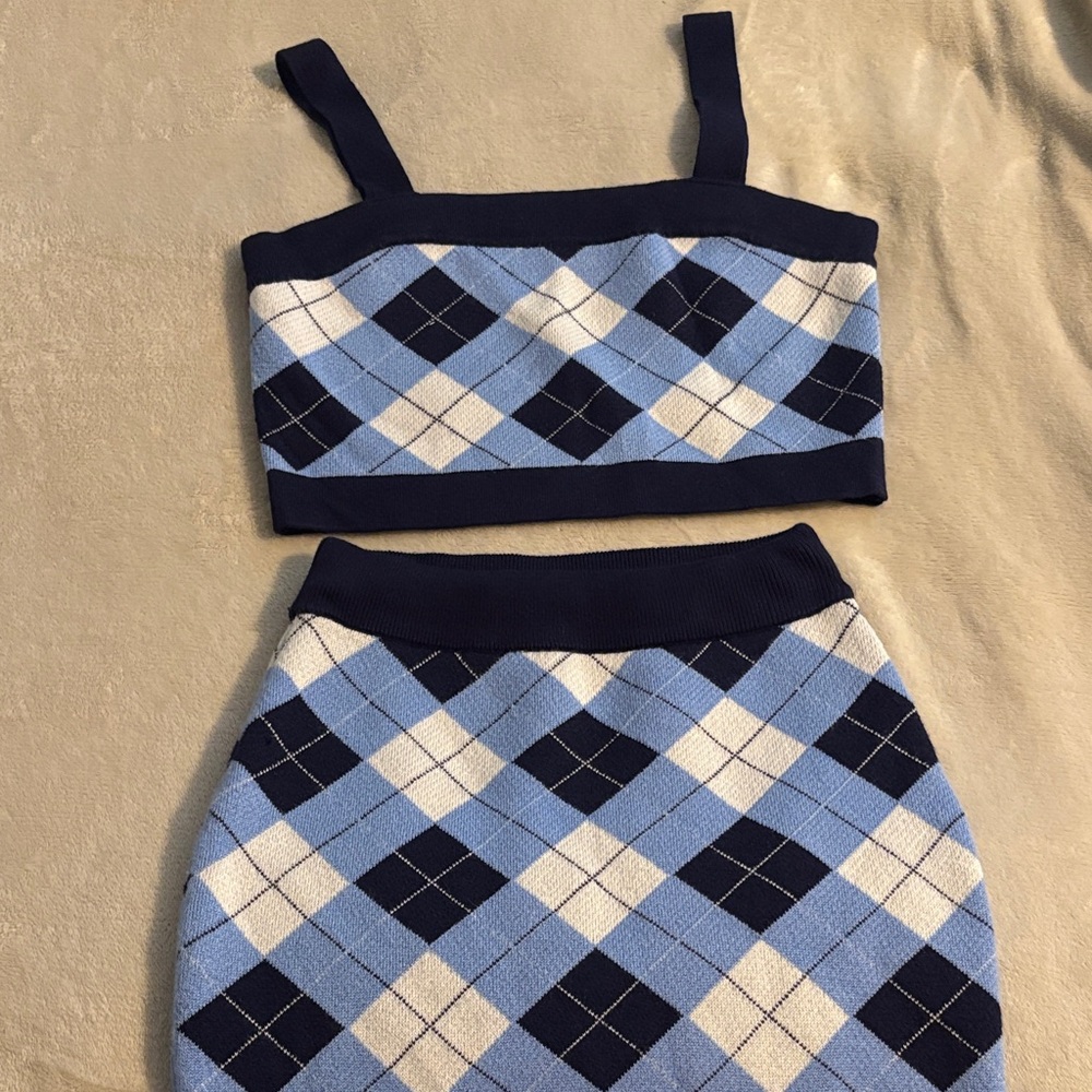 Blue Crop Top and Skirt Set